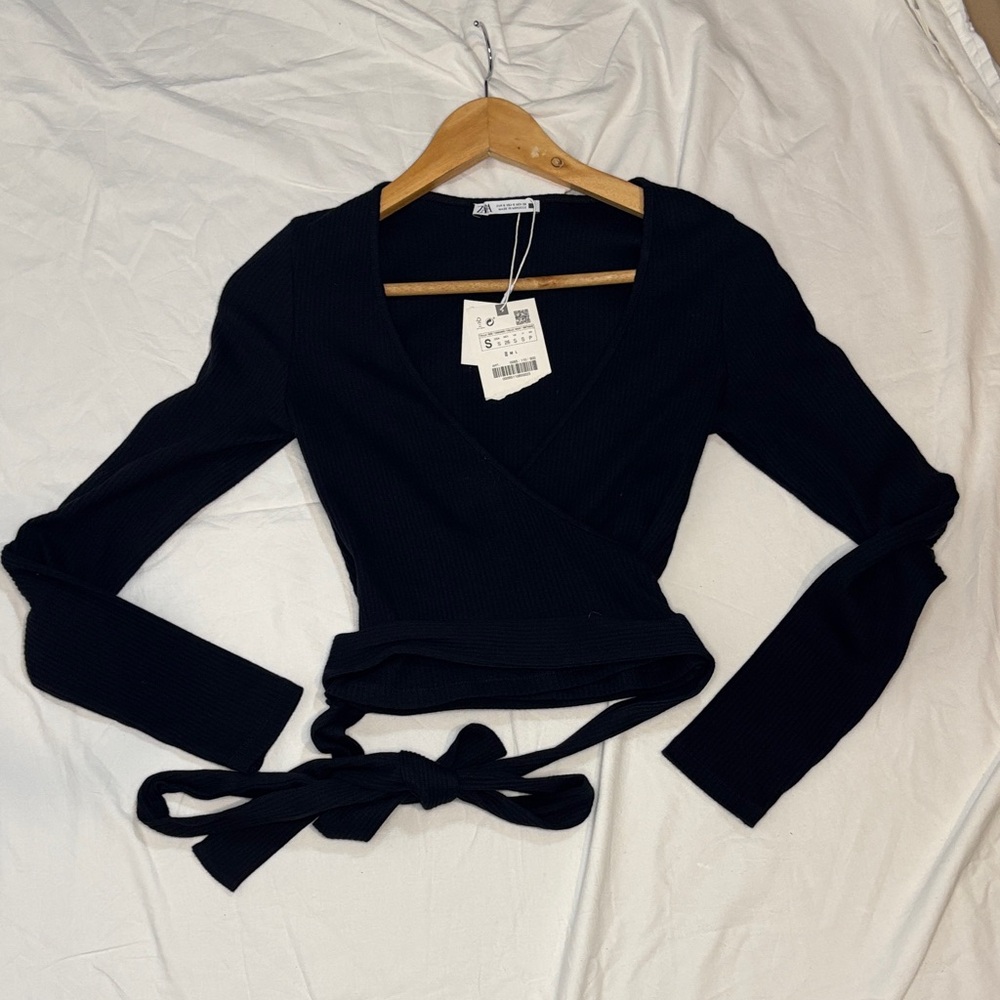 NWT Zara Black Wrap crop shirt size S